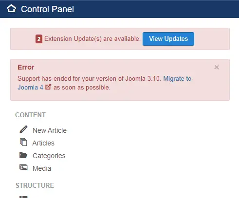 How To Address The “Support Has Ended For Your Version Of Joomla 3.10” Error Thumbnail